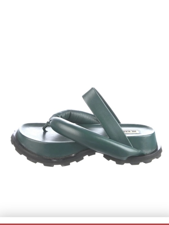 Jil Sander Shoes - JIL SANDER Puffy Napa Leather Thong
Sandals Slides. Green. Crossover Straps.SZ10